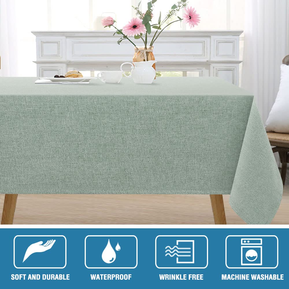 H.VERSAILTEX Linen Textured Tablecloth Rectangle 60 x 120 Waterproof Solid Linen Woven Tablecloth Spill-Proof Linen Look Cover for Party Table Feature Extra Soft and Thick Fabric Wrinkle Free, Sage