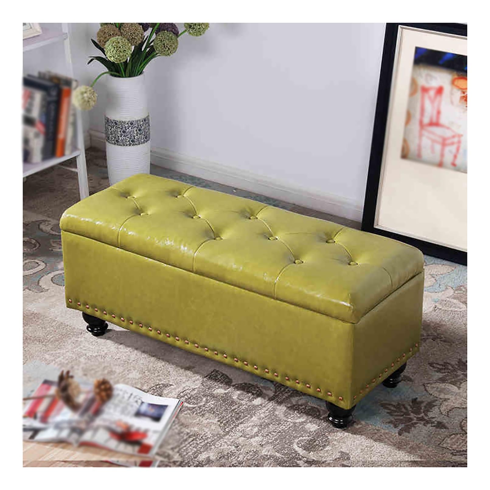 Banc coffre ottoman avec rangement rectangulaire pour salon et entrée