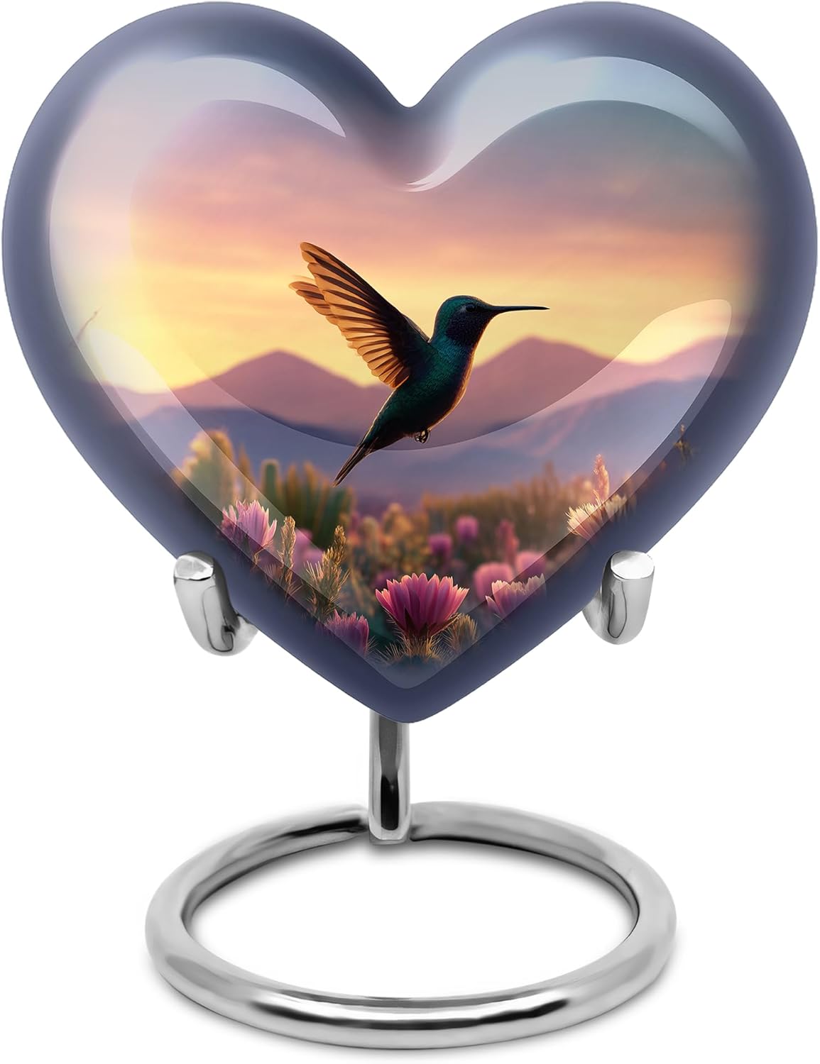 Hummingbird Keepsake Cremation Urns for Adult Ashes Women - Mini Blue Heart Memorial Urns for Adult Male - Small Bird Burial Urn for Mom - Decorative Miniature Flower Funeral Urn - 3 Inch
