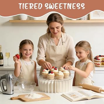 6-Pack Foldable Multi-Height Buffet Risers, White Cardboard Cylinder Stands with Acrylic Plates, Food Buffet Dessert Cake Risers for Wedding Cakes, Dessert Tables, Charcuterie Displays