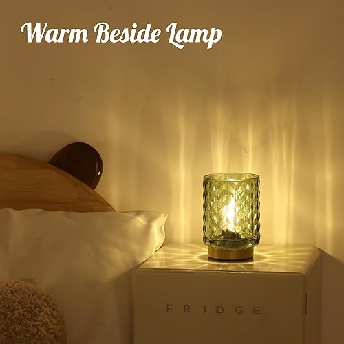 Miniatura 3 de Lámpara a pilas con temporizador, pequeña lámpara de mesa con bombilla LED, lámparas inalámbricas de vidrio junto a la luz de mesa para sala de