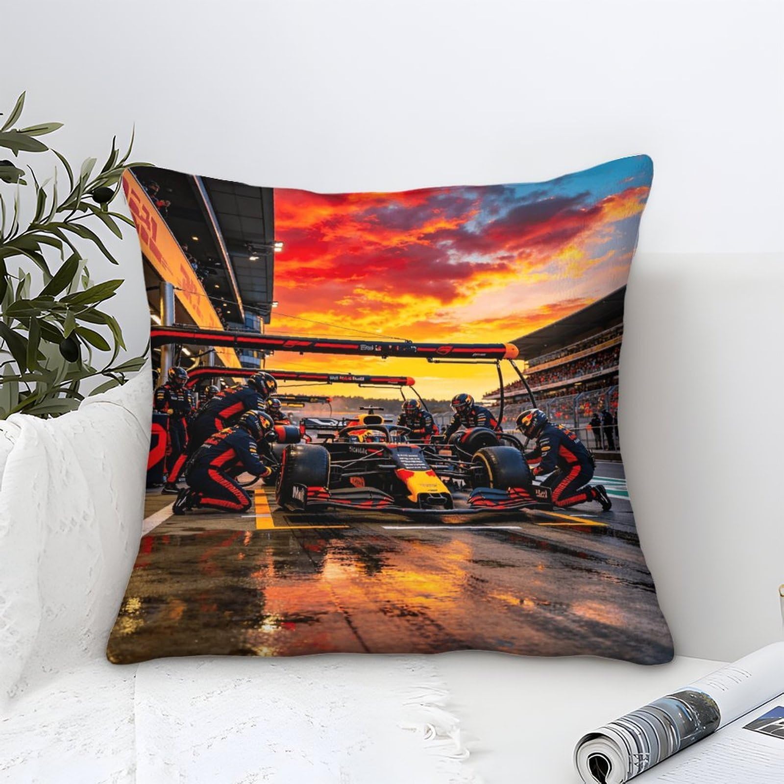 3U6C4M9K Formulaa Racing Cushion Covers 40x40cm, Decorative 3D Pit Stop Themed Throw Pillow, Square Accent Pillow Case for Sofa