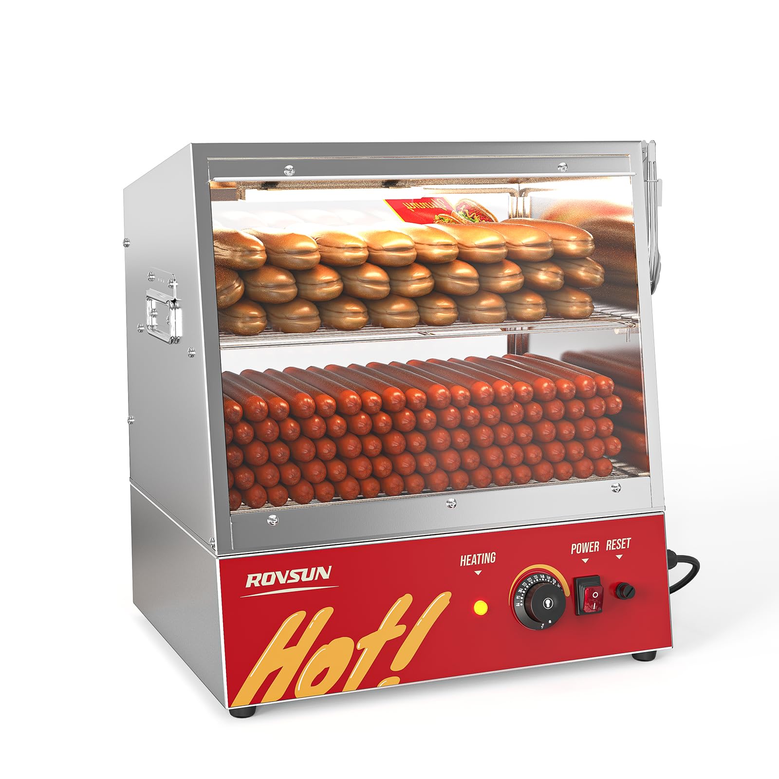 ROVSUN Hot Dog Steamer 175 Hot Dogs & 40 Buns Capacity, 32QT/30L Hut Steamer Hot Dog Steamer and Bun Warmer Cooker 2-Tier with Removable Shelves Food