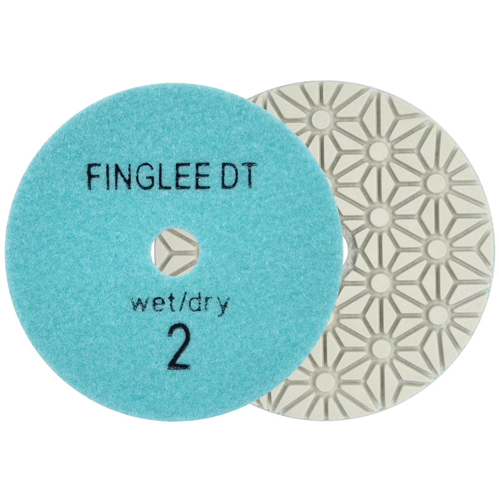 FINGLEE DT 4 inch 3 Steps Diamond Dry Polishing Pad Diamond Resin Discs for Granite Marble Quartz (5pcs Grit2)