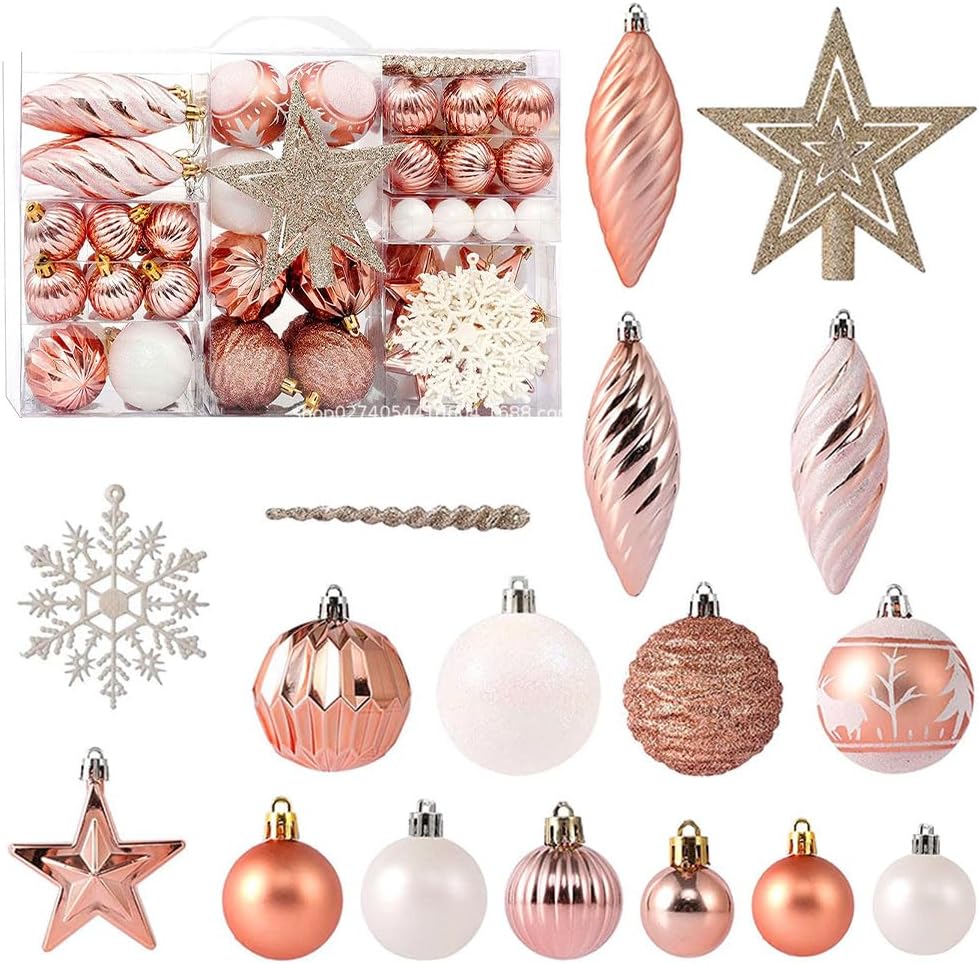 100PCS Christmas Ornaments Set, Shatterproof Christmas Ornaments Set, Xmas Seasonal Decorative Pendants for Christmas Tree Party Holiday Indoor Outdoor Decor Champagne Gold