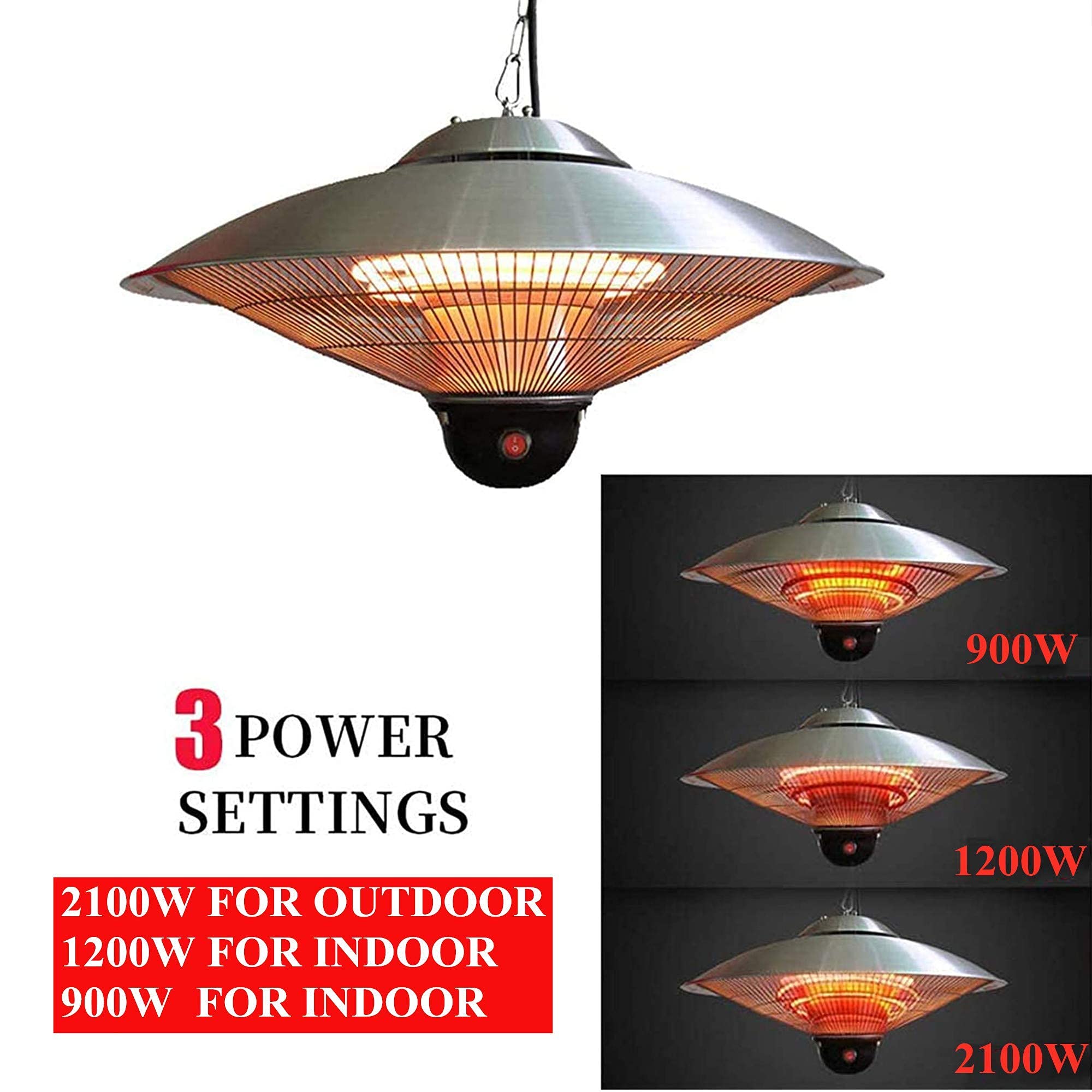 Riscaldatore Elettrico per Patio, riscaldatore di Calore sospeso per Gazebo da Esterno Montato a Parete a soffitto, riscaldatore per Garage, Riscaldamento a Tubo antincendio alogeno a Infra