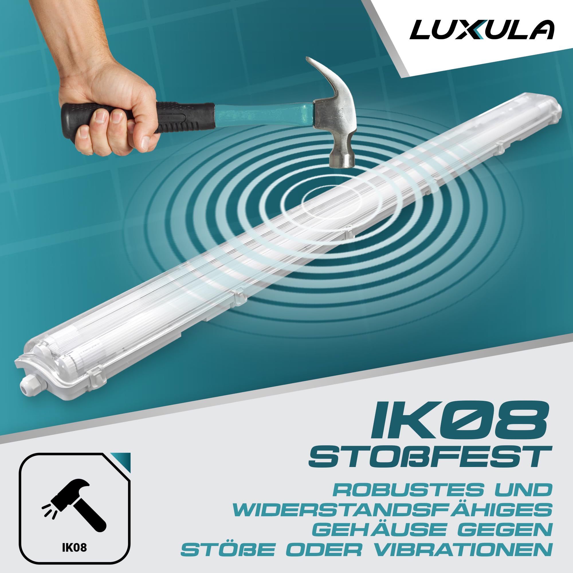 LUXULA 4er Pack LED Feuchtraumleuchte mit 2x18W LED-Röhren T8-120cm - 3600lm - 4000K Neutralweiß - IP65 IK08 - Wannenleuchte Werkstatt Keller Garage