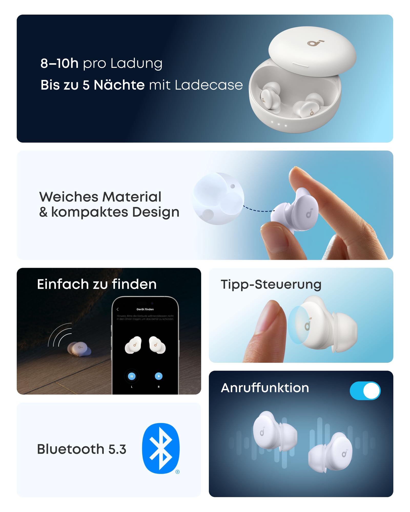 soundcore Sleep A30 von Anker, Schlafkopfhörer, Geräuschmaskierung, Bluetooth-Kopfhörer, adaptives Schnarchmaskierungssystem, Ultra-komfortabel für Seitenschläfer, 45h Akku
