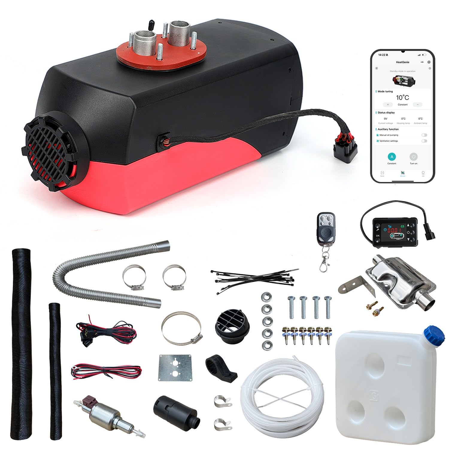 Triclicks 12V 5KW Air Diesel Heater Parking Heater Diesel Night Heater with Silencer LCD Switch Remote Control 10L Tank For Truck, Boat, Car Trailer, Motorhomes, Campervans (Colour 1 - with App, 5KW)