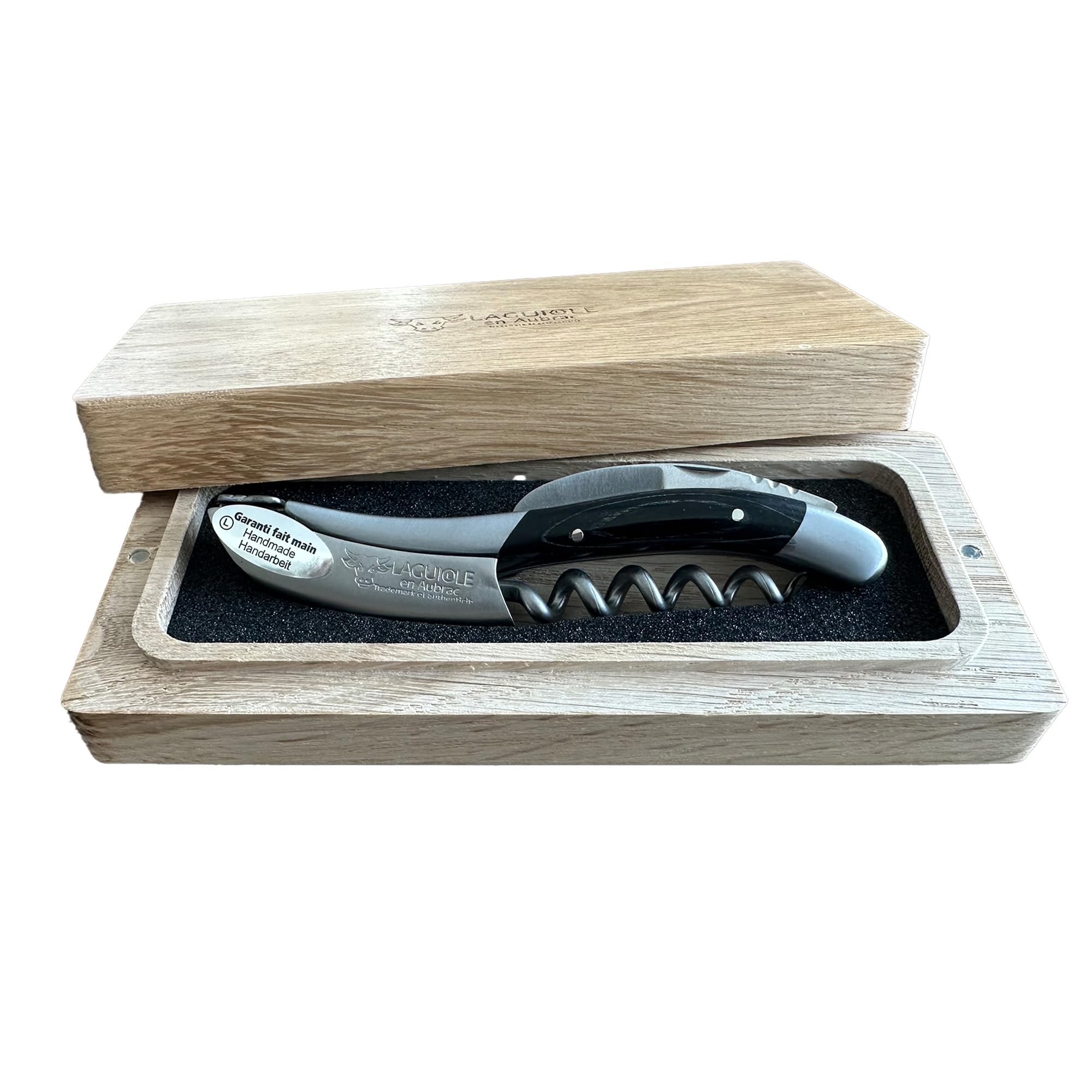 Laguiole En Aubrac Sommelier Kellner-Korkenzieher, Pakawood-Griff, Weinöffner mit Folienschneider und Flaschenöffner (schwarzes Pakawood)