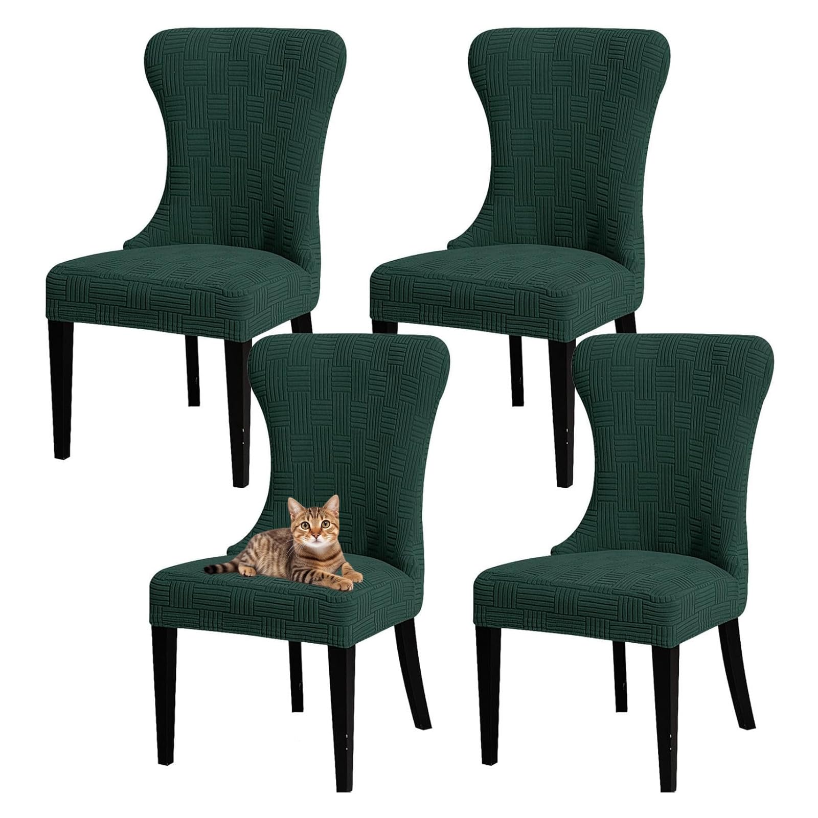 GUYIRT Wingback Side Chair Slipcover Accent Chair Cover Machine Washable Chair Slipcovers with Arms for Dining Room Banquet Decor (green,set of 4)