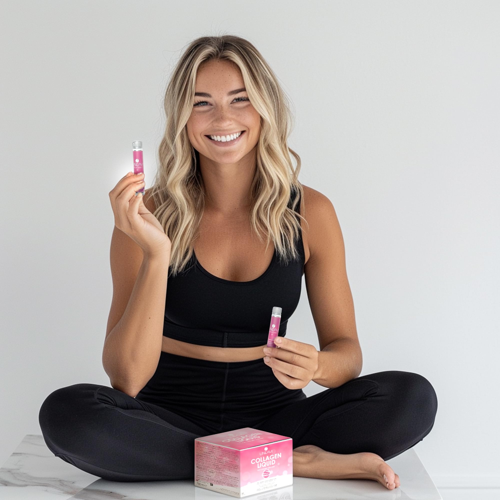 LINEAVI Kollagen Liquid, Trink-Kollagen, mit Kollagen-Peptiden, Acerola, Zink, Vitamin C, Vitamin E, Biotin, unterstützt Haut, Haare und Nägel, in Deutschland hergestellt, 2x30 Trinkampullen