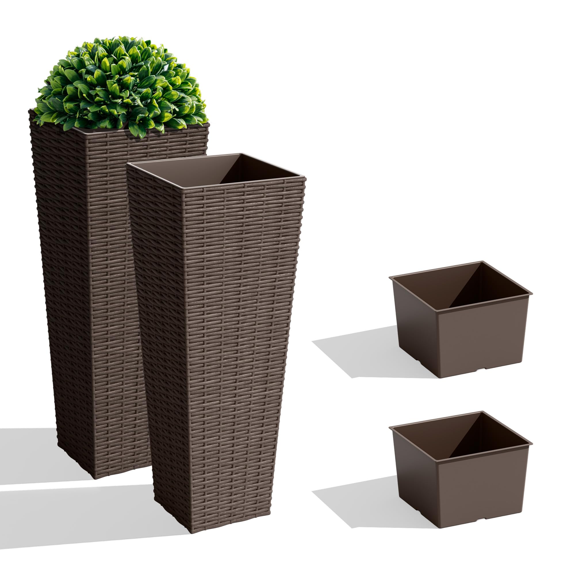 JUMMICO Set of 2 Resin Rattan Tall Planters