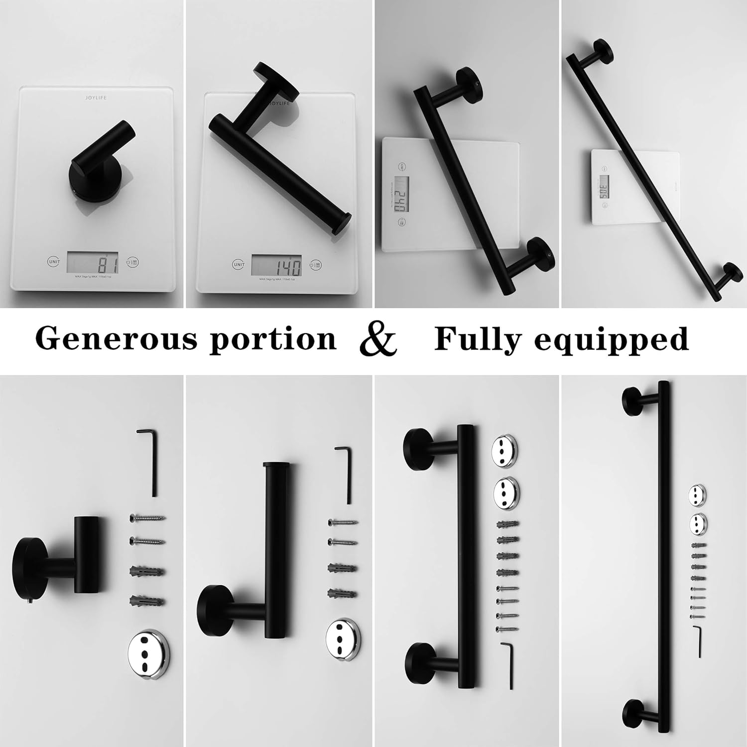 Prоduсt Dеаl Bathroom Towel Bar Set, 4 Pieces Matte Black Luxury Stainless Steel Round Wall Mounted Bathroom Accessories 23.6 Inch Towel Bar Towel Holder Robe Hook Roll Paper Holder