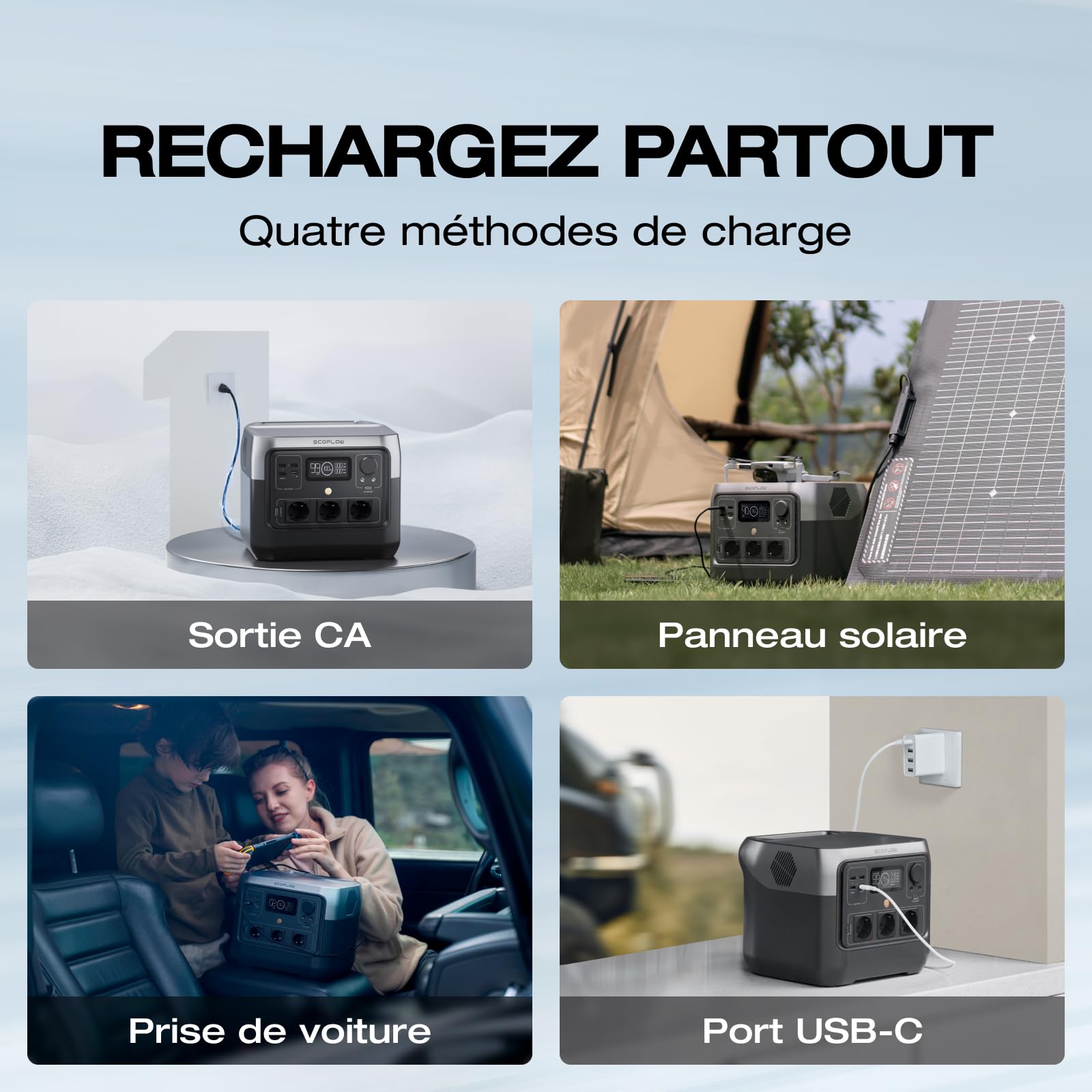 Station électrique portable EF ECOFLOW RIVER 2 Pro, batterie LiFeP04, 768 Wh, charge rapide en 70 min, 3 prises CA de 800 W, générateur solaire pour camping extérieur/camping-cars
