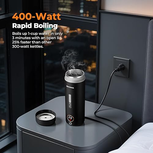 Miniatura 3 de Narcissus P420 - Hervidores eléctricos de viaje, 400 W, hervidor eléctrico portátil pequeño para hervir rápidamente, 14.2 onzas, diseño de botón de