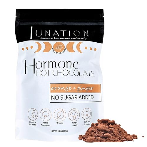 Lunation Hormona Chocolate caliente Cacao orgánico en polvo y adaptógenos de apoyo Ingredientes de sincronización de ciclo femenino hongo moringa
