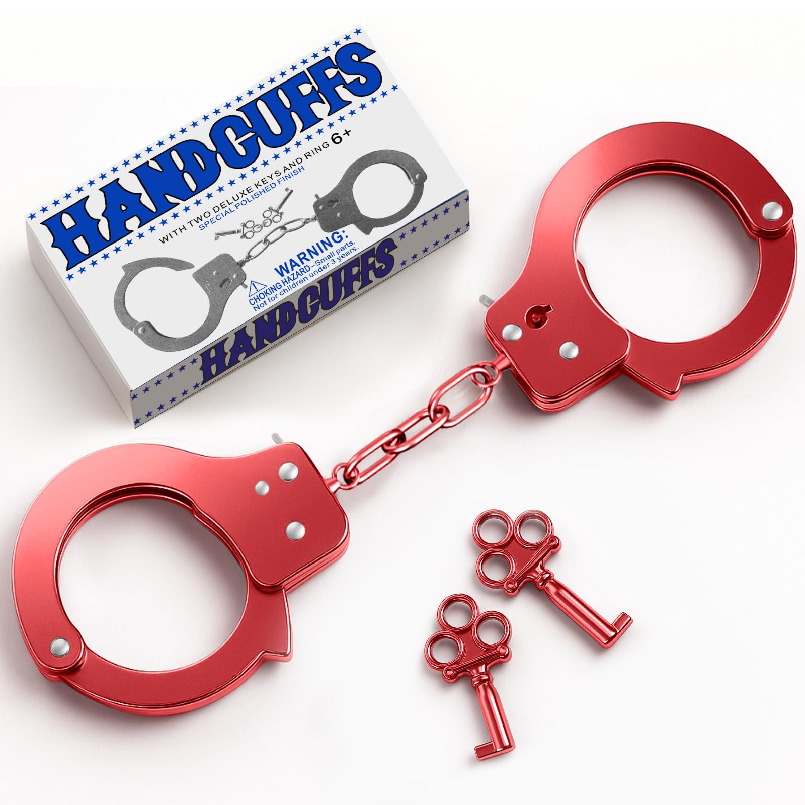 AUYYOSK Toy Metal Handcuffs with Key,Safety Party Supplies Accessory Pretend Play Hand Cuffs for Kids Children (Red)