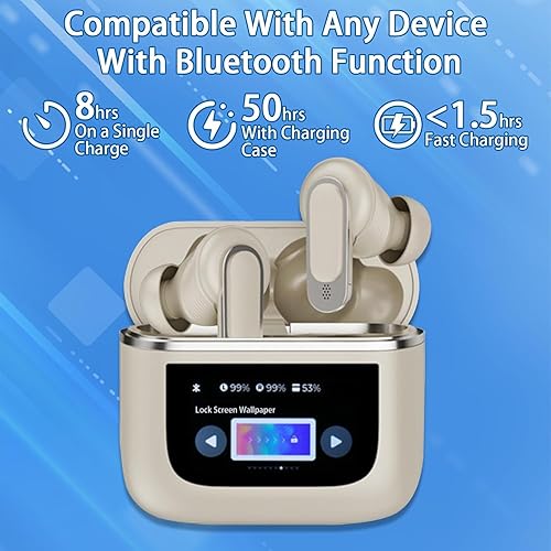 Miniatura 10 de Acuvar Auriculares totalmente inalámbricos Bluetooth 5.1 recargables iPX4 impermeables a prueba de sudor con micrófono, micro USB LCD, estuche de