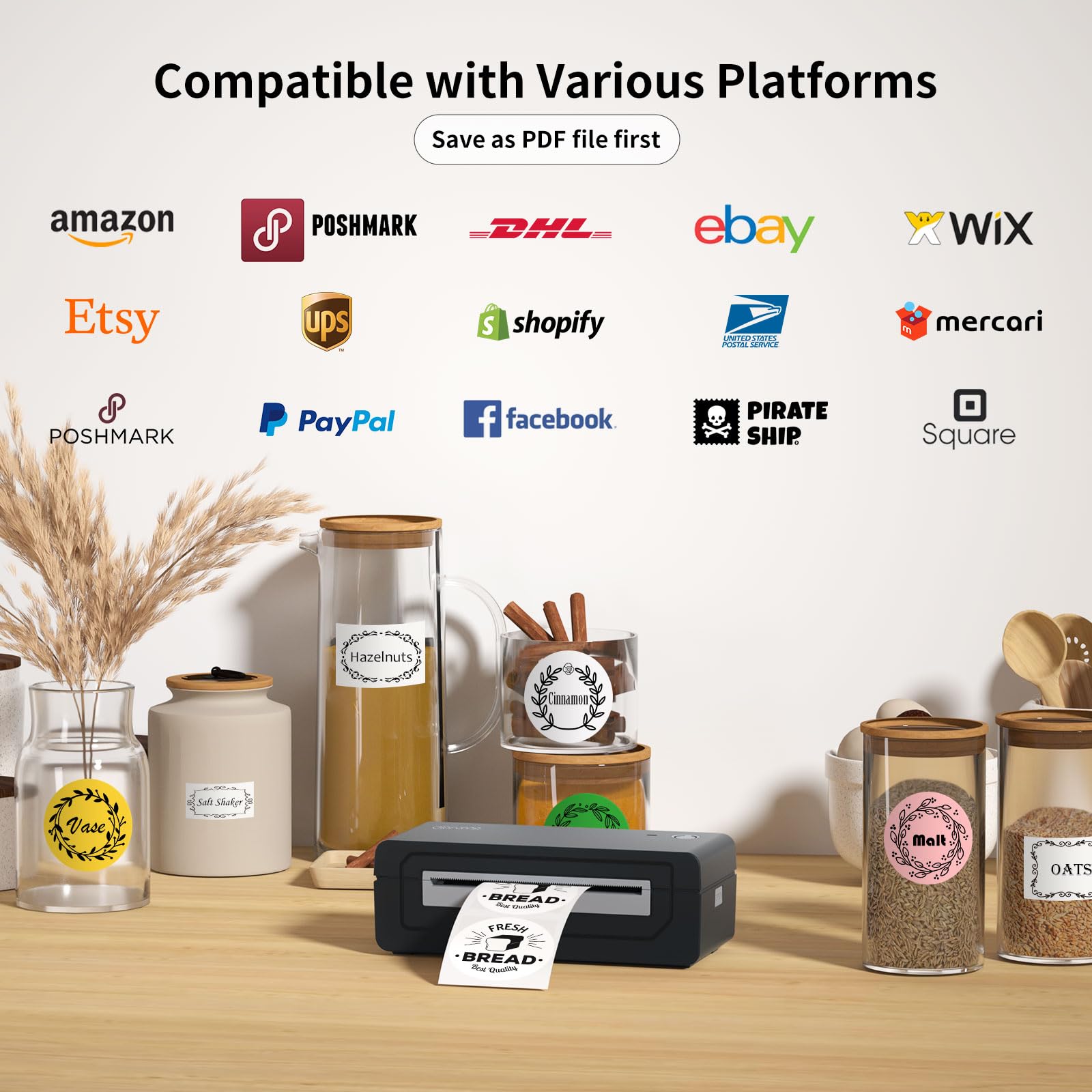 Gloryang Stampante termica Bluetooth per etichette di spedizione, stampante per etichette senza inchiostro 4X6 per iOS, Android, laptop, stampante wireless per piccole imprese, compatibile con Amazon,