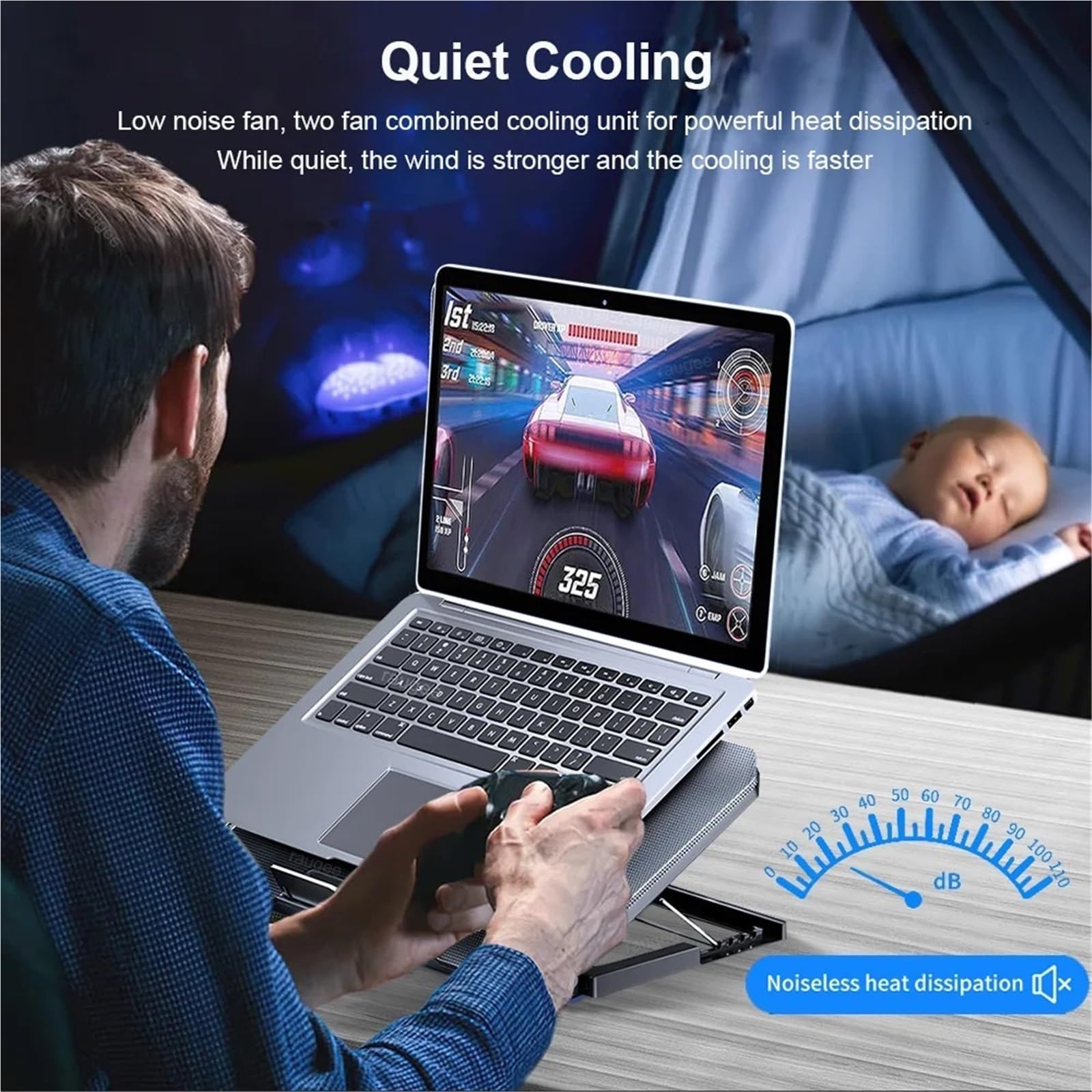 Duży rozmiar do notebooka 12-17 cali Dwie podkładki chłodzące do laptopa USB z regulacją prędkości wiatru Cichy stojak chłodzący do laptopa Podkładka chłodząca pod laptopa(Black)