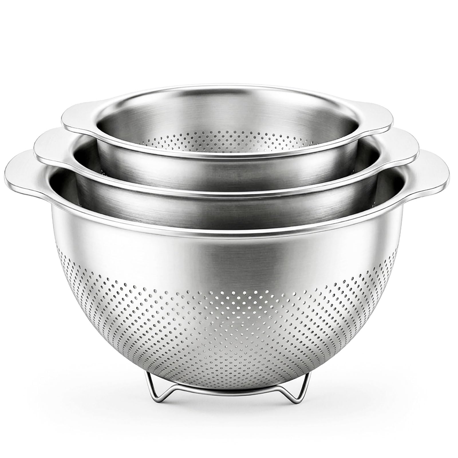 Greentainer Stainless Steel Colander Strainer Bowl -3 Pack Advanced Sturdy Base Wide Handle Dishwasher Safe for Drainage & Rinsing/Vegetable/Fruit/Rice,Durable Pasta Strainer & Drain Basket