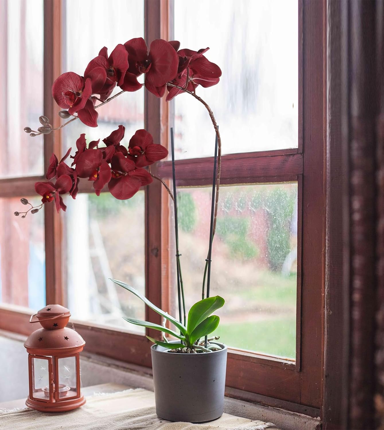 41.3in Orchids Artificial Flowers Faux Orchid 6PCS Velvet Silk Orchids that Look Real Long Stem Artificial Flowers for Tall Vase for Home Wedding Party Fall Décor (Burgundy)