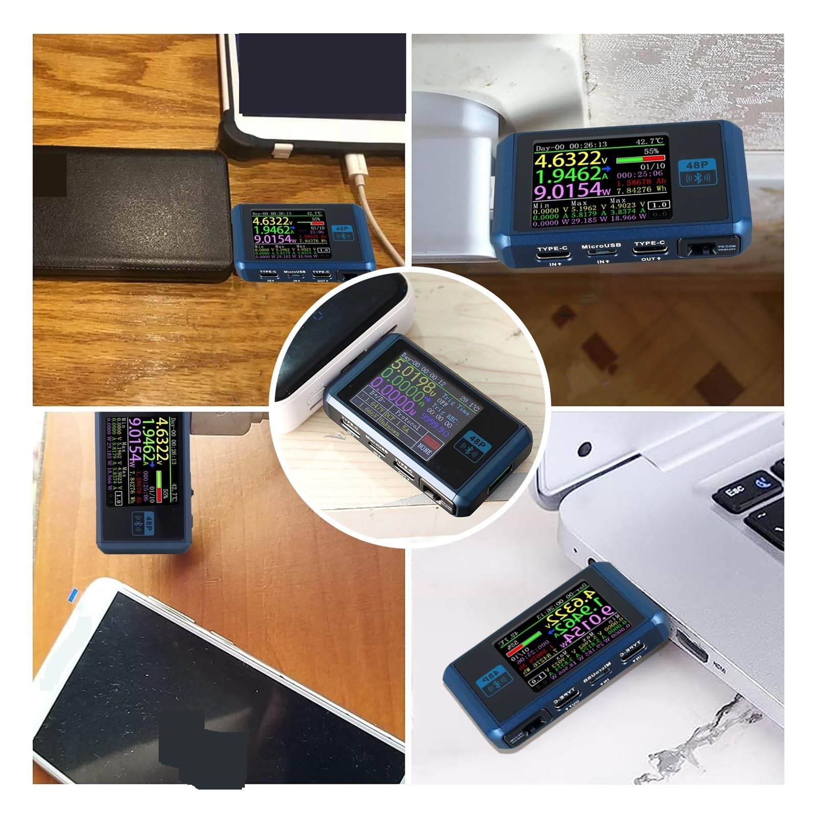 Tester USB Tester USB Detektor Bezpiecznego Napięcia Wielofunkcyjny Multimetr Z Wyświetlaczem Mocy I Kolorowym Wyświetlaczem LCD O Przekątnej 1,77 Cala. Szybki