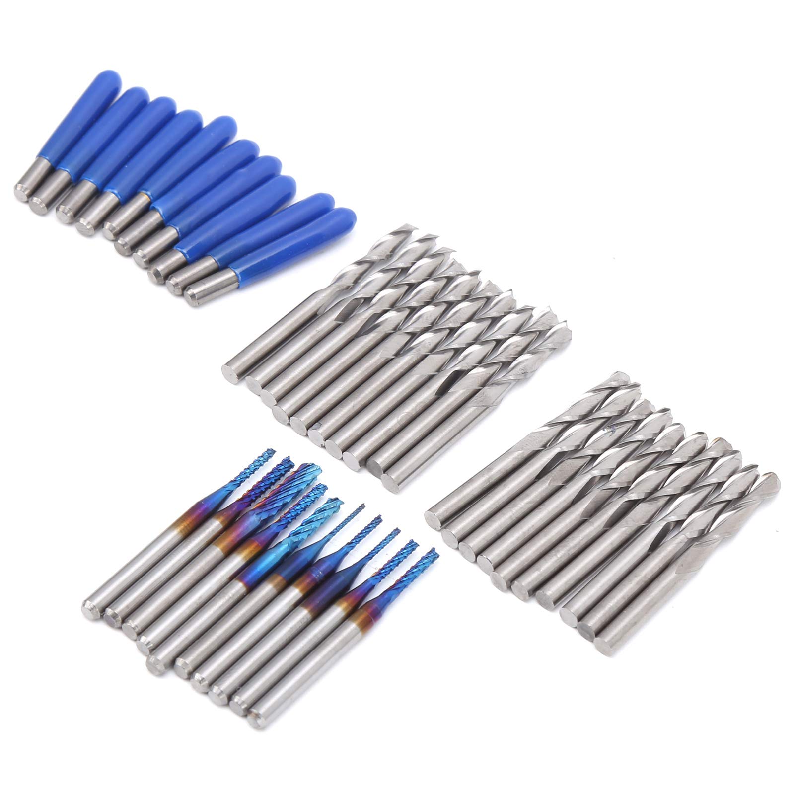 Zestaw frezów ze stali wolframowej, trzpień 3.175 | 40 szt. Frezów CNC do PCB/formy/plastiku | Narzędzia do grawerowania o wysokiej twardości z alternatywną powłoką Ti,
