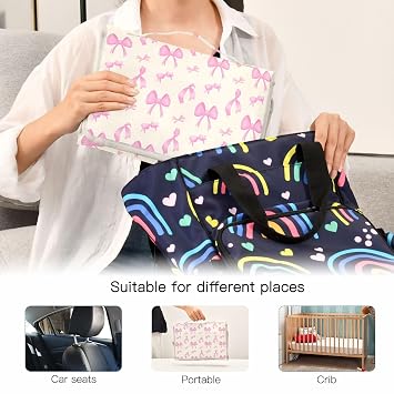 Portable Changing Pads Pink Bows Foldable Diaper Mat