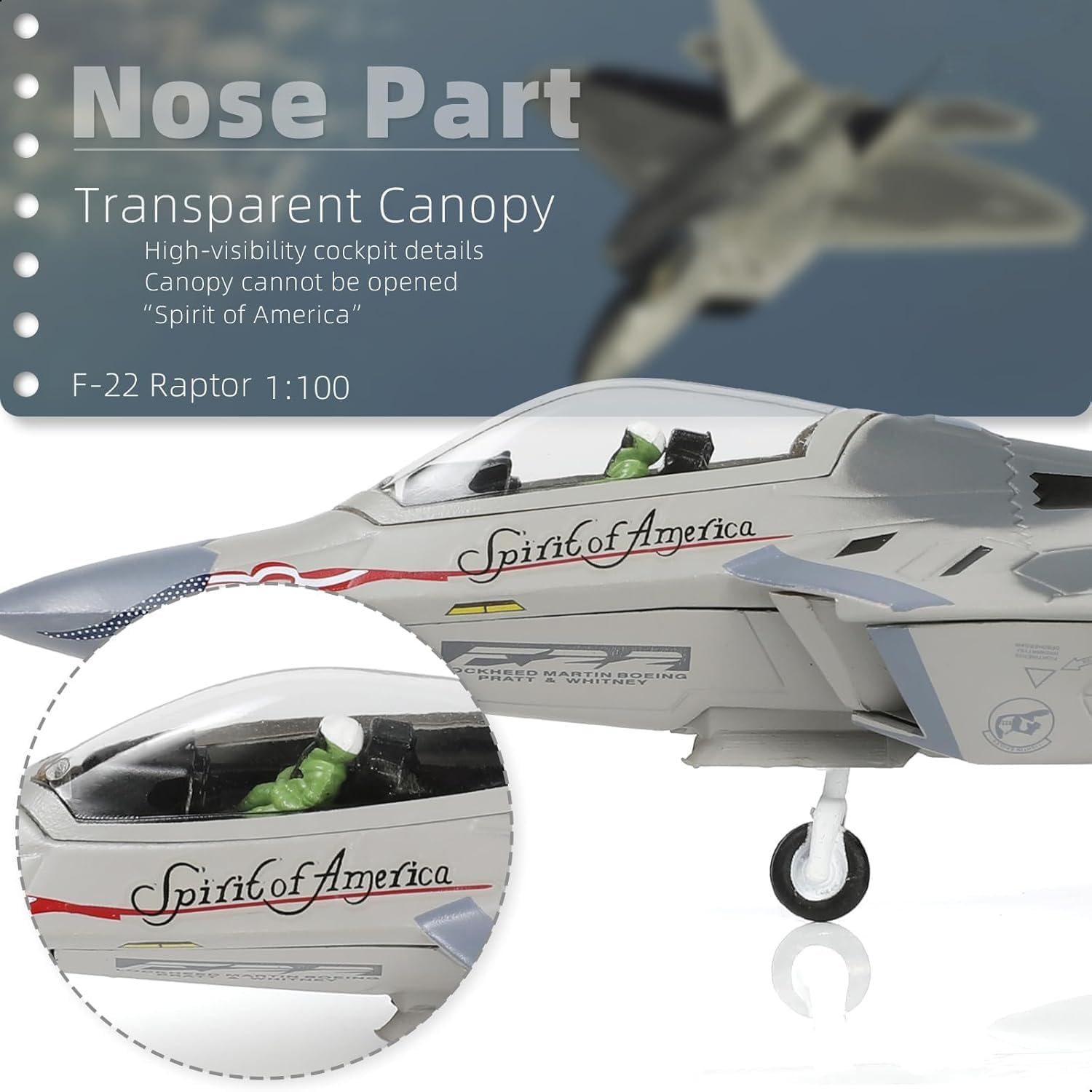 NUOTIE 1/100 F-22 Raptor Jet Fighter Model Stealth Combat Airplane Air Force Aircraft Alloy Metal Diecast Wing F22 Diecast Plane Model with Display Stand Collection Gift for Adult (AF91001)