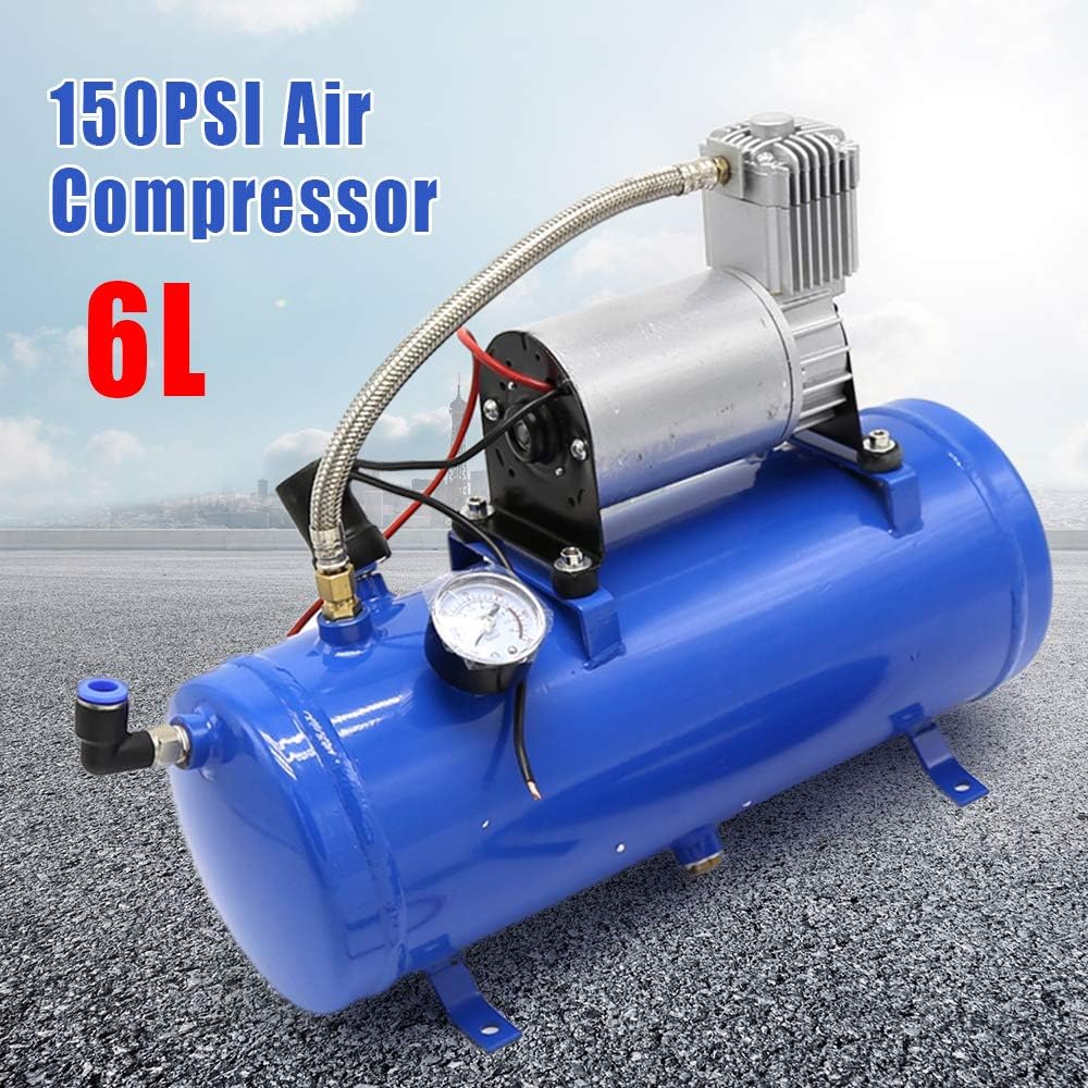 Sistema de compresor de aire portátil de 12 V, tanque de 150 PSI y 6 L para bocinas de tren, kit universal para neumáticos de autocaravana, camión