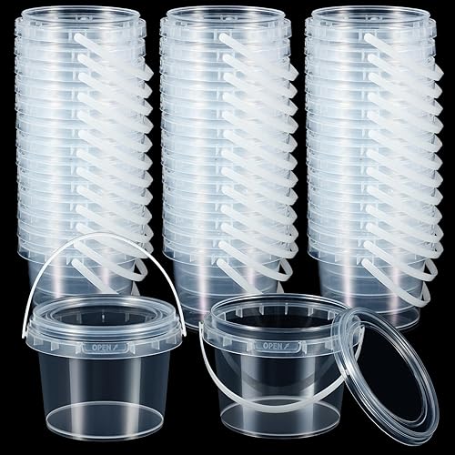 Maxcheck 100 recipientes de 10 onzas a granel con tapas y asas, plástico transparente de 10.1 fl oz, contenedores de almacenamiento, mini estuche de