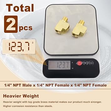 2pcs 1/4 Brass Tee Fittings 1/4 NPT Female Pipe to 1/4 NPT Male to 1/4 NPT Female Brass Barstock Street Tee Pipe Fittings 3 Way for Joining Pipe