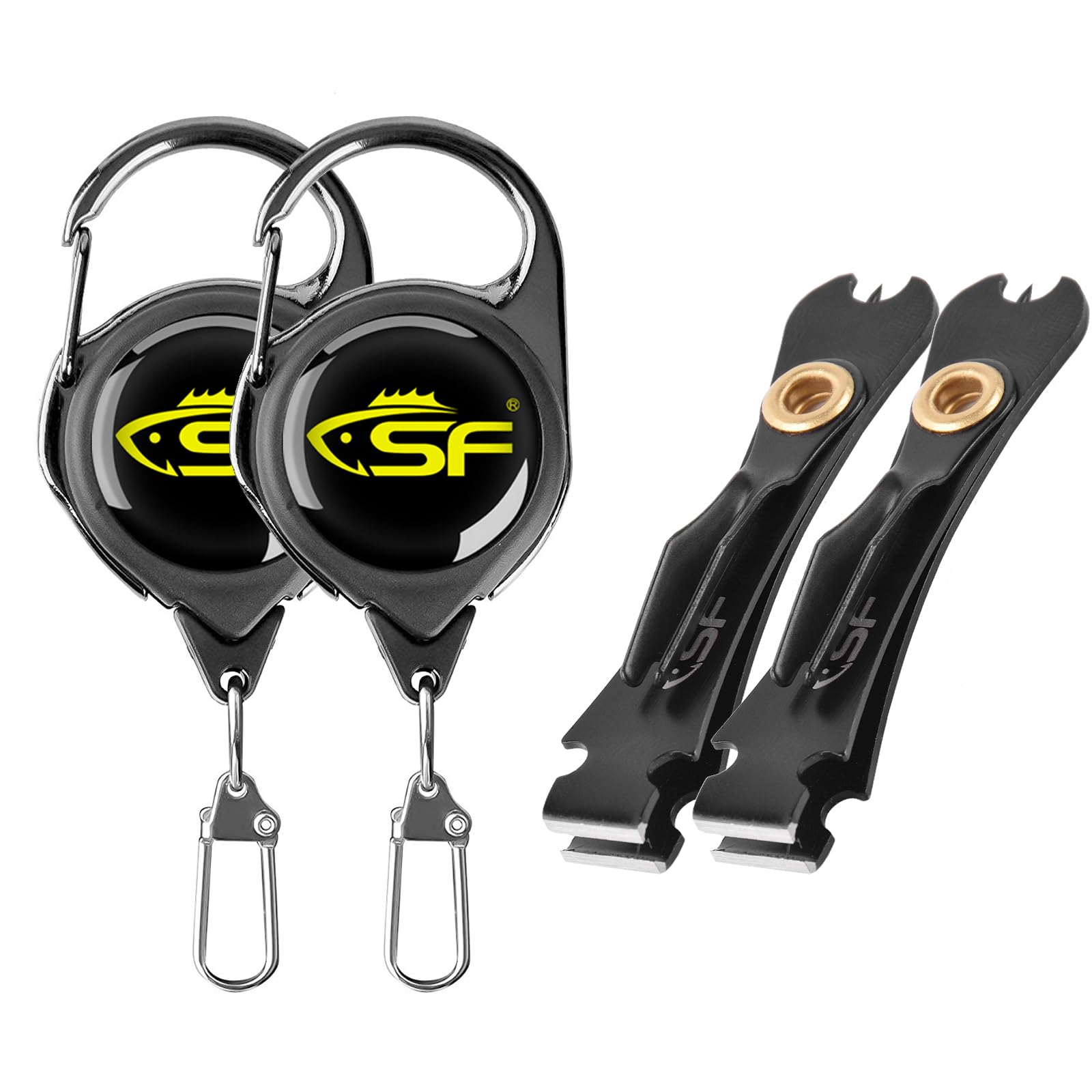SF 2Packs 3 in 1 Fly Fishing Nipper Knot Tying Tool Black Stainless Steel Fly Line Cutter Fishing Clippers with Zinger Retractor for Tapered Leader