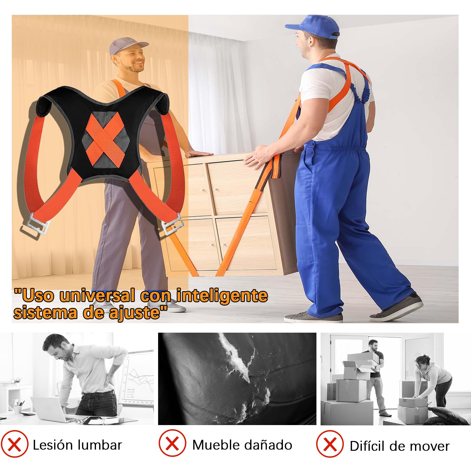 Juego de correas para 2 personas, capacidad de carga de 800 kg, con chalecos acolchados para los hombros, correa multifuncional para elevación de muebles para mudanzas y transporte, incluye acolchado