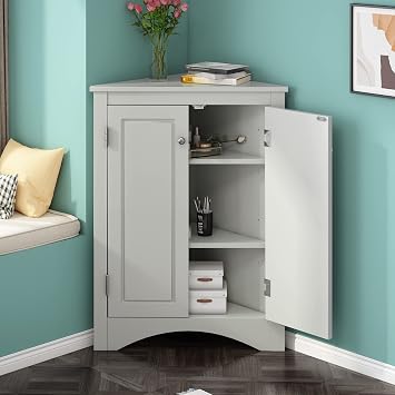 Triangular Bathroom Corner Cabinet, One Size, Grey
