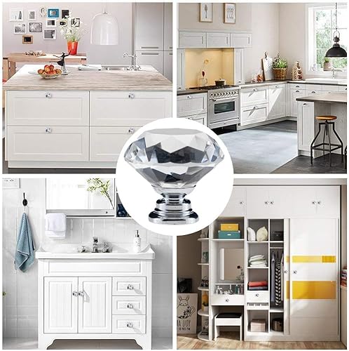 Miniatura 6 de YourGift - Paquete de 12 pomos de cristal con forma de diamante de 1.18 pulgadas (30 mm) para cajones y armarios (plateado)