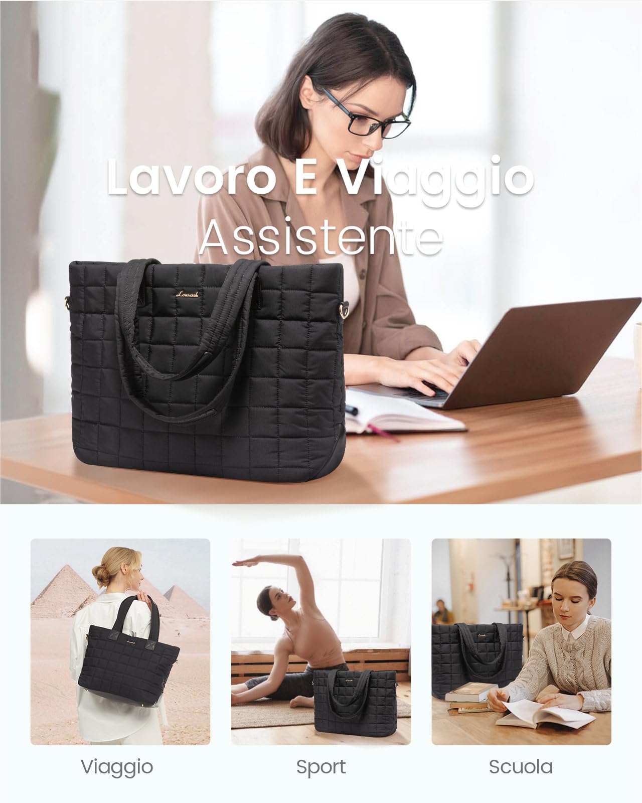 LOVEVOOK Borsa Tote Donna Grande con Scomparto Laptop 17.3", Borsa Lavoro Imbottita e Leggera per Università e Ufficio