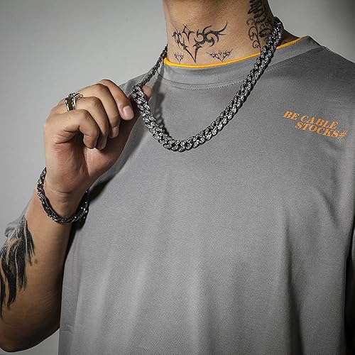 Miniatura 2 de rongji jewelry Mens Womens Cuban Link Necklace - Heavy Strong Black Cuban Link Chain Iced Out Miami Curb Chain with Bling Bling Clear Rhinestones