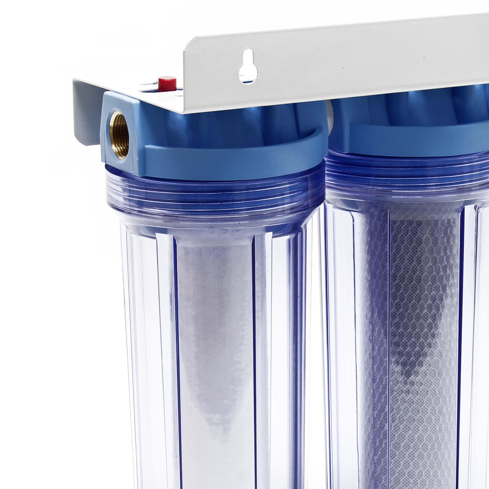Naturewater NW-PR102 2 Stufen Wasserfilter Doppelfilter, 5 µ, 26,16 mm (3/4"), Ø62 mm PP Kartusche, Filter Wandhalterung, Filterschlüssel, Sedimentfilter Aktivkohleblock