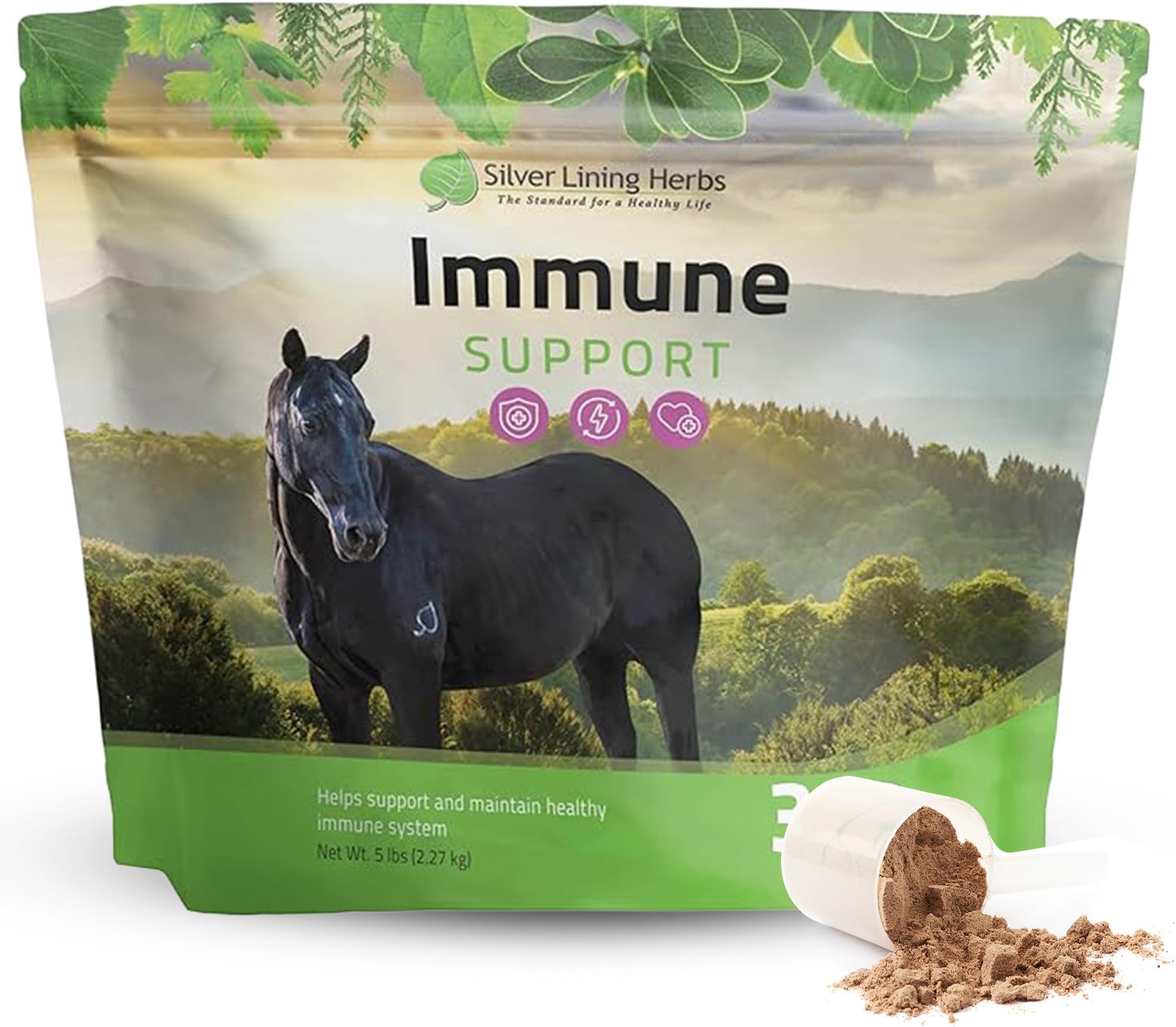 Silver Lining Herbs 24 Equine Immune Support - Natural Herbal Aid to Boost Horse Immune System, Stamina, & Endurance - Health Support for Horses - Natural Immunity Booster for Horses - 5 lb Bucket