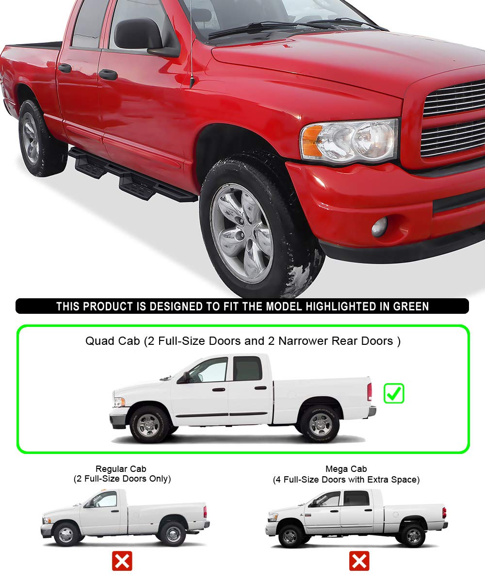 APS 304 Stainless Steel Pocket Steps Running Boards Compatible with Dodge Ram 1500 2002-2008 Quad Cab & 2500 3500 03-09 (Exclude Daytona Rumble Bee and SRT-10 Models)