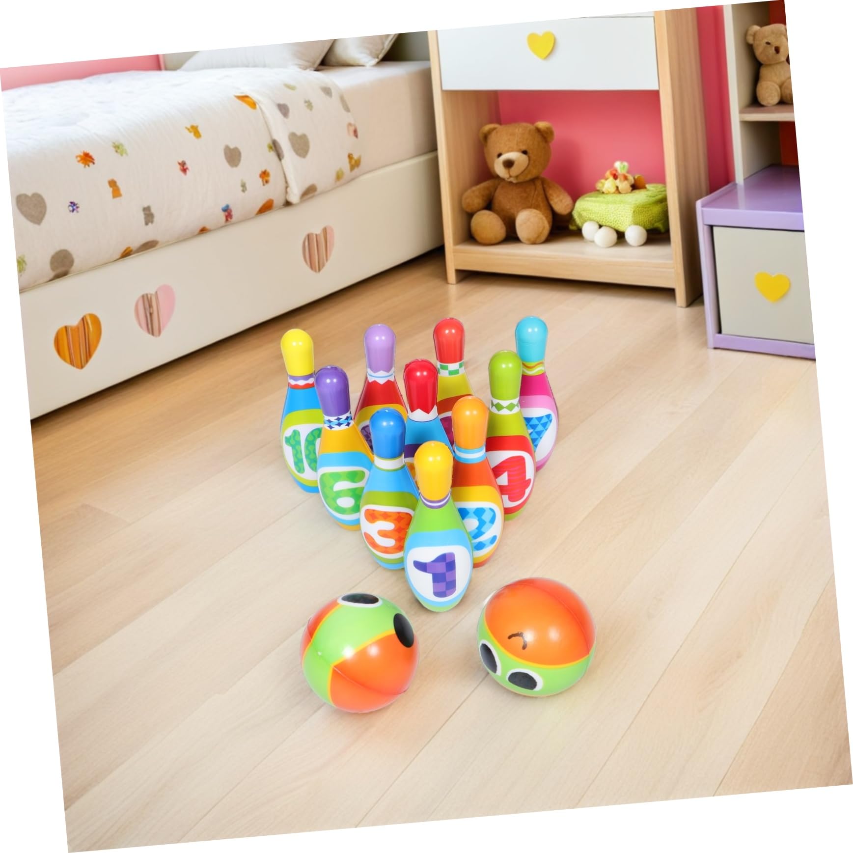 Toyvian Mini Giochi da Bowling per Ragazzo Ragazza Ragazza Birilli in Pu con Palline per attività di Gioco Educativo per Feste di Compleanno all Aperto Chiuso