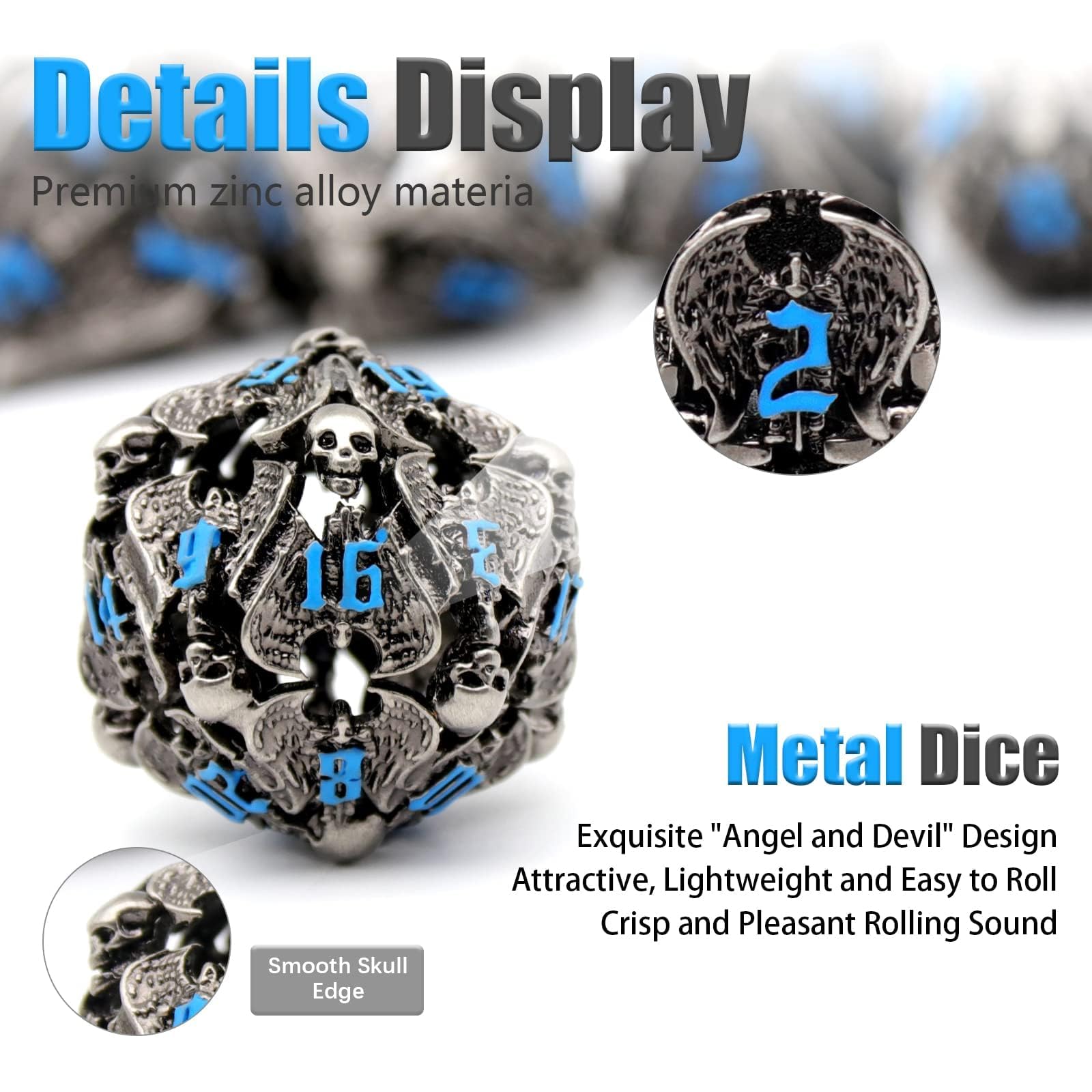 Zestaw Kości DND for Dungeons and Dragons, D&D Zestaw Kości Wielościennych ZHOORQI, Metalowych Dice Set do gier Fabularnych(TS-Blue)