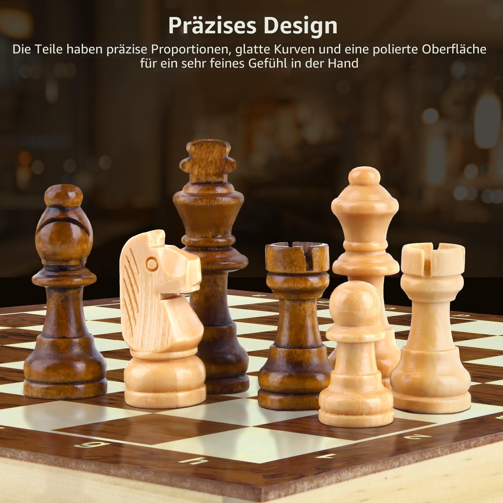 Schachspiel Holz für Erwachsene, OOCOME Tragbares Schachbrett Faltbares magnetisches Schach Brettspiel für Kinder Anfänger Reisen Schachfigurenset mit tragbarem Aufbewahrungsbrett