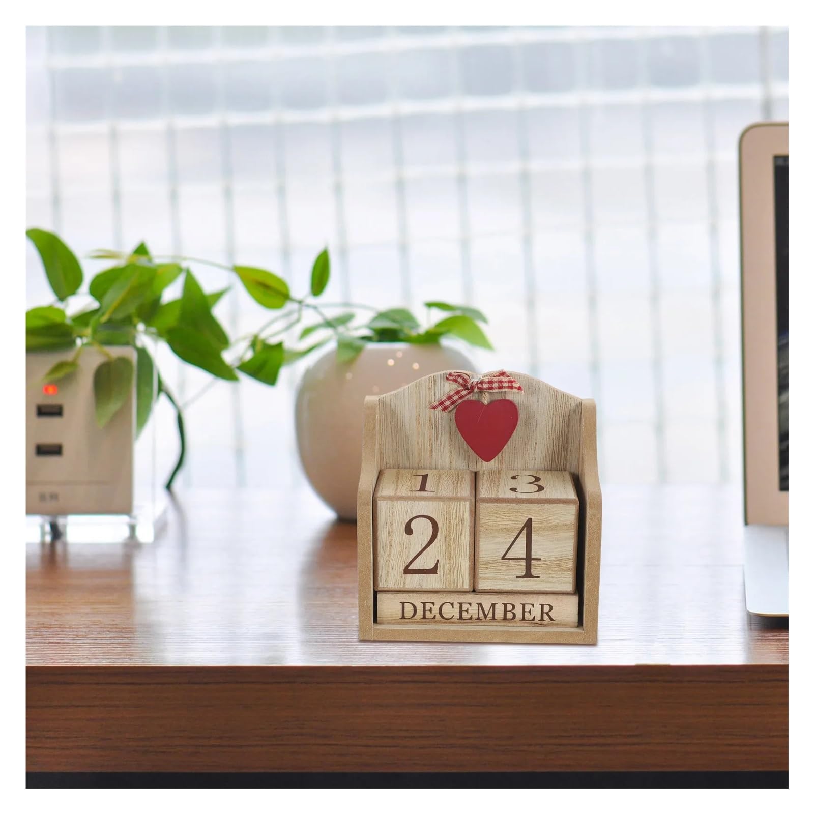 Tisch Dauerkalender aus Holz Hölzerne Kalenderblöcke, manuelles Drehen des Datums, Monat, keine Batterie erforderlich, Desktop-Tischkalender for das Home-Office-Studium für Home Büro Dekoration