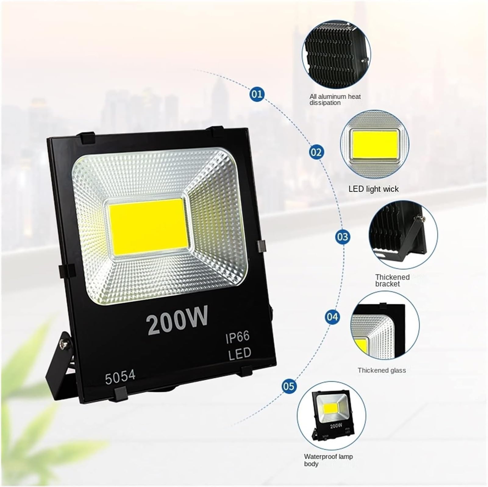 lampy solarne, Oświetlenie zewnętrzne reflektorowe do ogrodu, na podwórko, garażu, bramę(Warm 3000 K,200W)