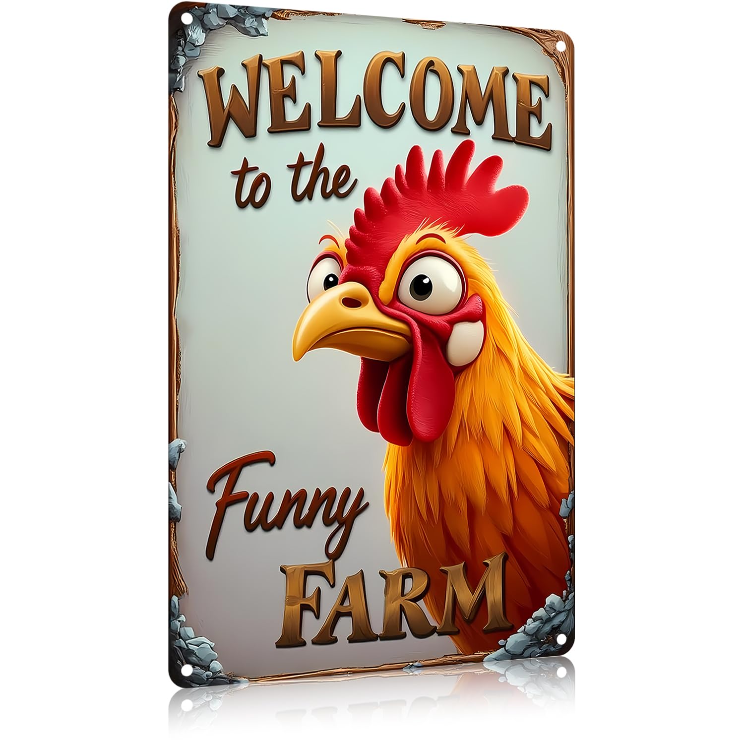 FunnySign Chicken Gifts Rooster Décor Welcome To The Funny Farm Rustic Tin Sign For Home Farm Chicken Coop Decor 8x12 Inch (9708)