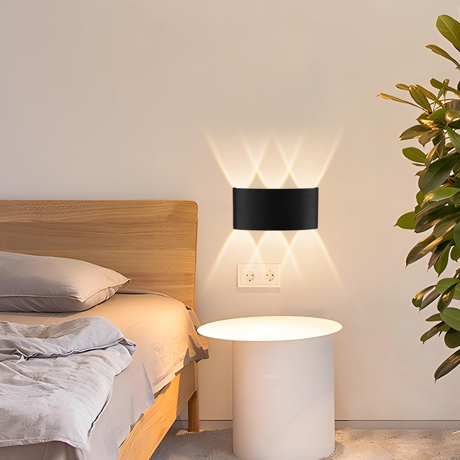 Aplique LED Aplique de pared para interiores y exteriores, Aplique de pared negro cálido impermeable IP65 Aplique de aluminio con luz empotrada de 6 W, adecuado para dormitorios, salas de estar, escal